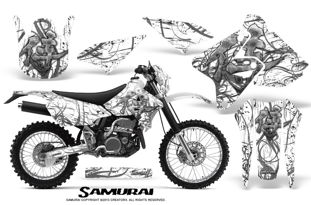 Suzuki DRZ400 Enduro Graphics Kit Samurai Silver White NP Rims